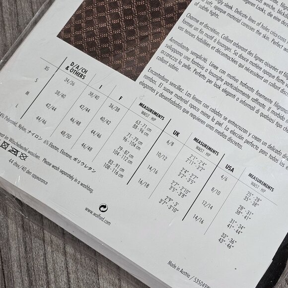 Wolford Sofia Pantyhose Tights, Black with Diamond Pattern, Size S - Picture 4 of 4